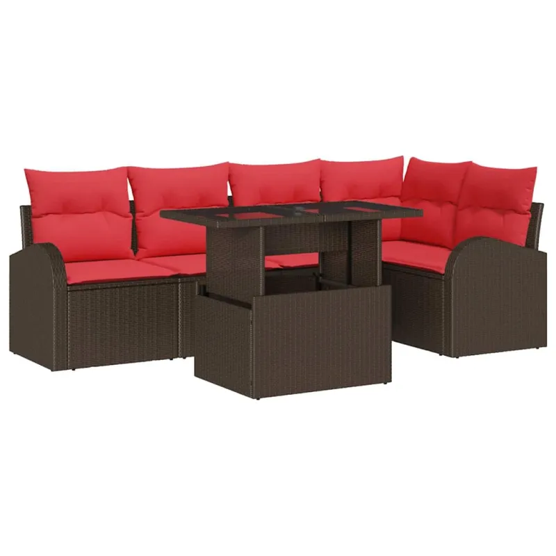 Sodo Sofų Rinkinys su pagalve 6 pcs Ruda Poli ratanas