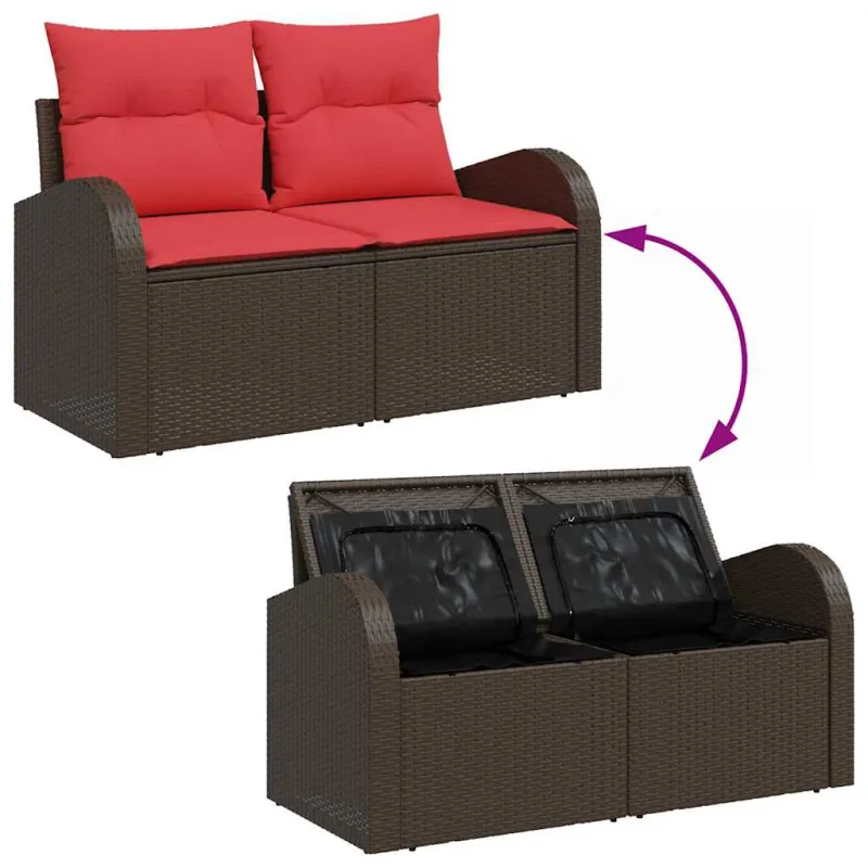 Sodo Sofų Rinkinys su pagalve 6 pcs Ruda Poli ratanas
