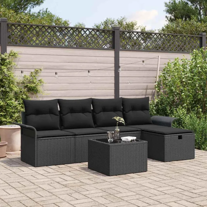 Sodo Sofų Rinkinys su pagalve 6 pcs Juoda poliratanas