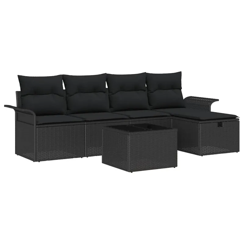 Sodo Sofų Rinkinys su pagalve 6 pcs Juoda poliratanas