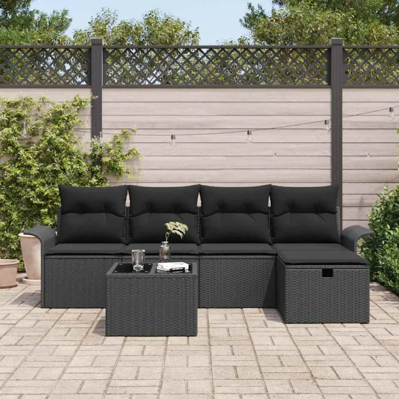 Sodo Sofų Rinkinys su pagalve 6 pcs Juoda poliratanas