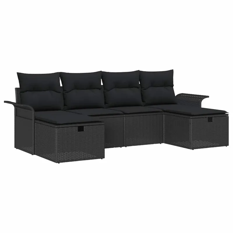 Sodo Sofų Rinkinys su pagalve 6 pcs Juoda poliratanas