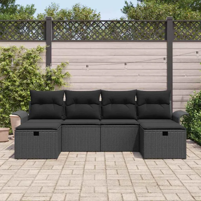 Sodo Sofų Rinkinys su pagalve 6 pcs Juoda poliratanas