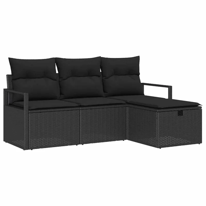 Sofos komplektas su pagalve su saugykla 4 pcs Juoda poliratanas