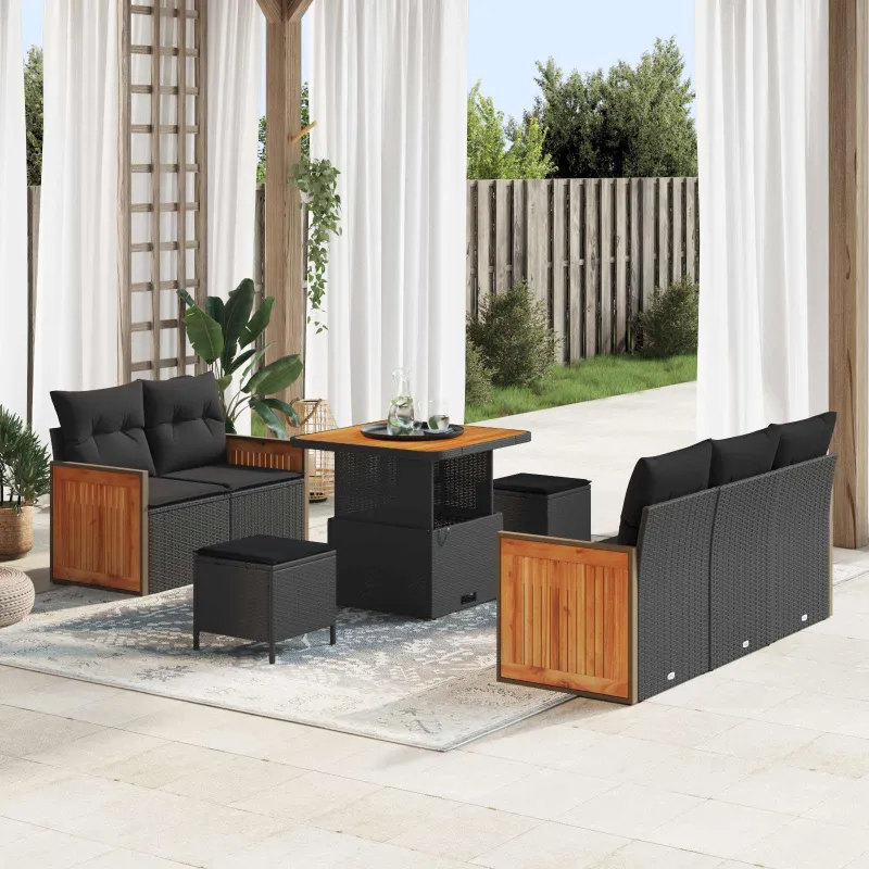 Sodo Sofų Rinkinys su pagalve 8 pcs Juoda