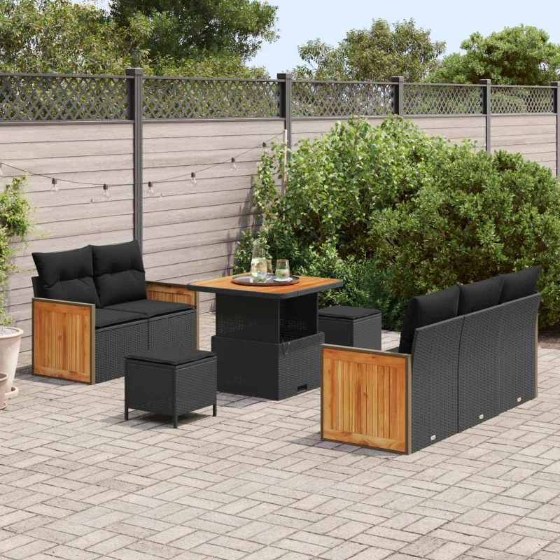 Sodo Sofų Rinkinys su pagalve 8 pcs Juoda