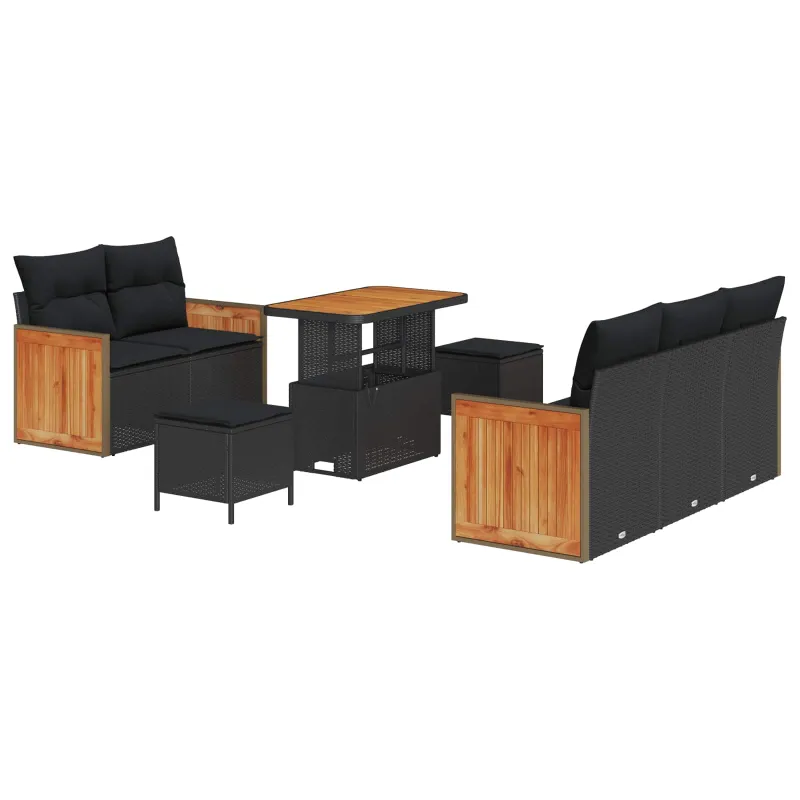 Sodo Sofų Rinkinys su pagalve 8 pcs Juoda