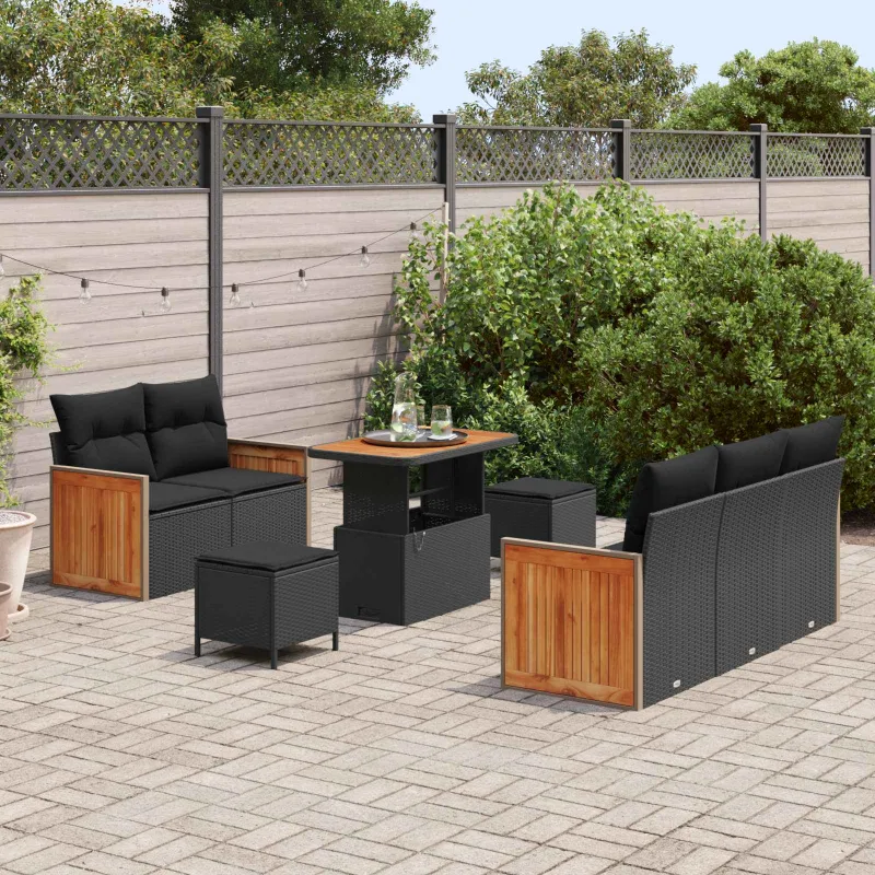 Sodo Sofų Rinkinys su pagalve 8 pcs Juoda