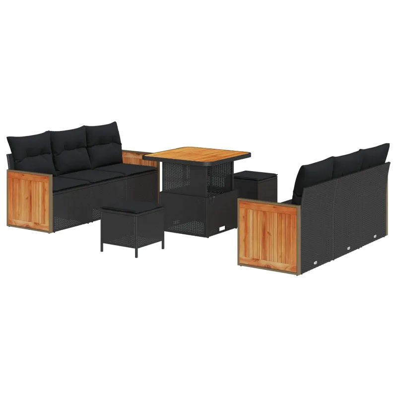 Sodo Sofų Rinkinys su pagalve 9 pcs Juoda