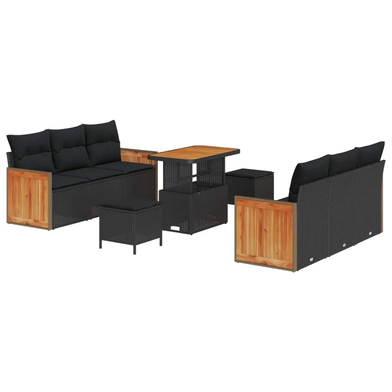 Sodo Sofų Rinkinys su pagalve 9 pcs Juoda