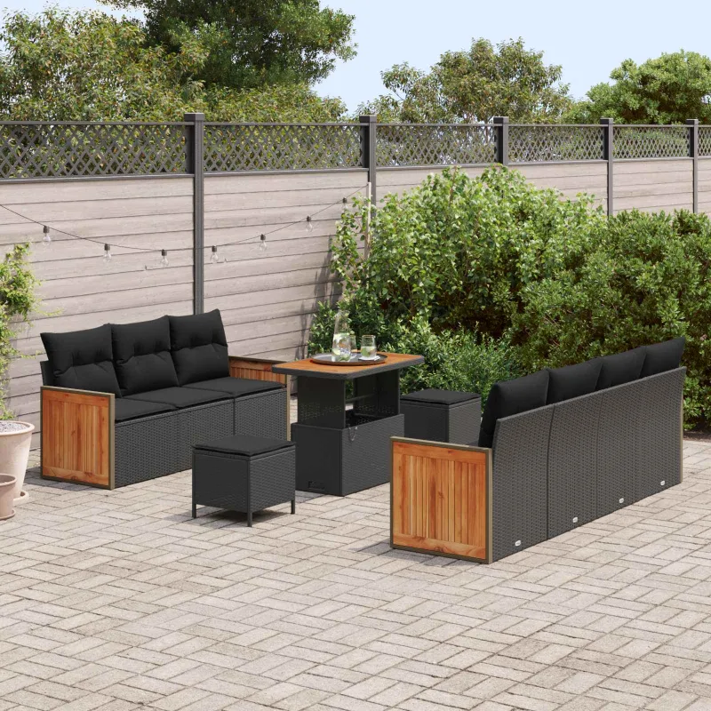 Sodo Sofų Rinkinys su pagalve 10 pcs Juoda