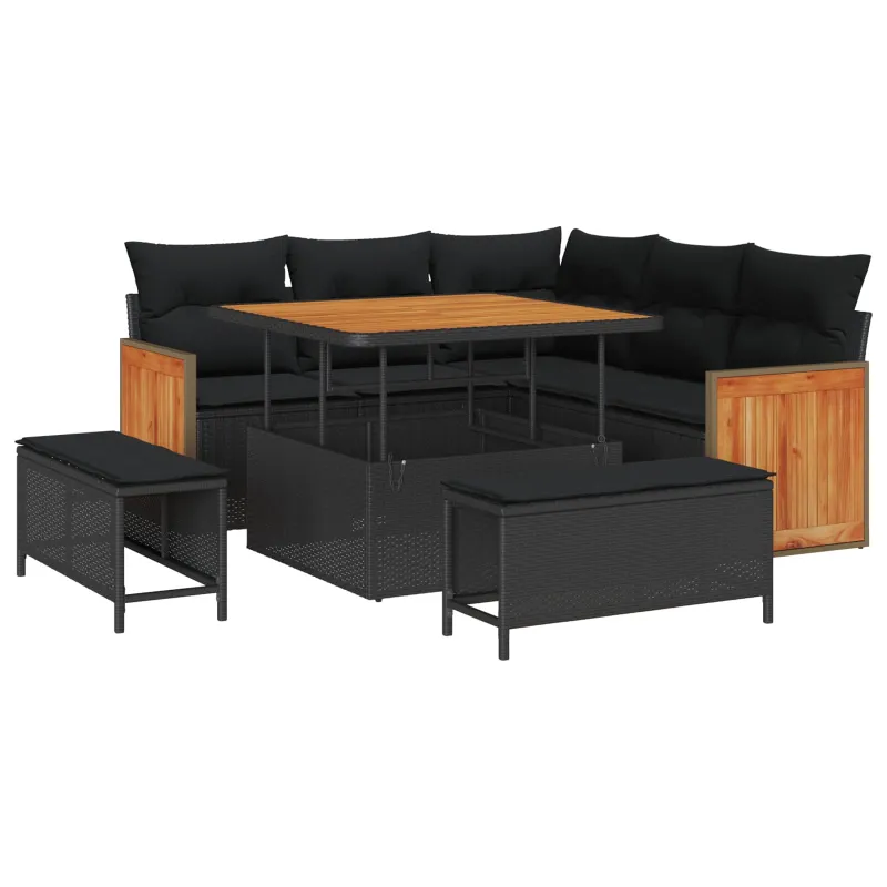 Sodo Sofų Rinkinys su pagalve 8 pcs Juoda