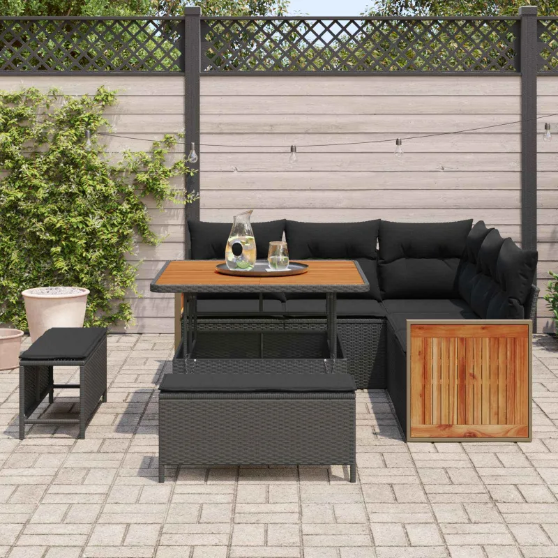 Sodo Sofų Rinkinys su pagalve 8 pcs Juoda