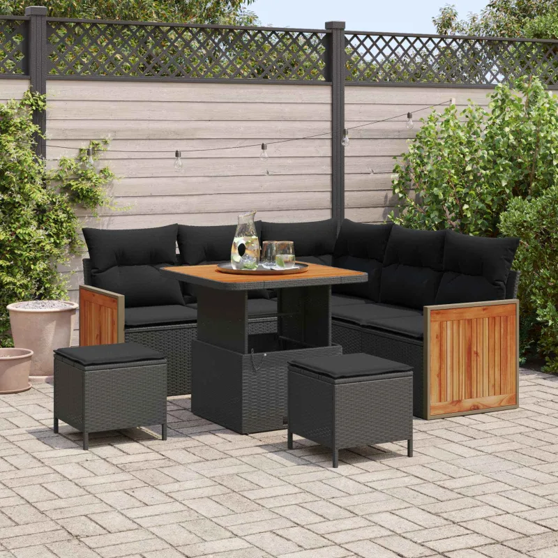 Sodo Sofų Rinkinys su pagalve 8 pcs Juoda