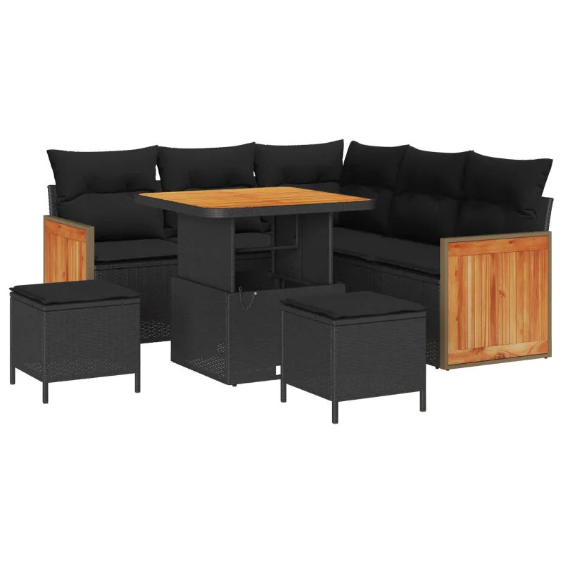 Sodo Sofų Rinkinys su pagalve 8 pcs Juoda