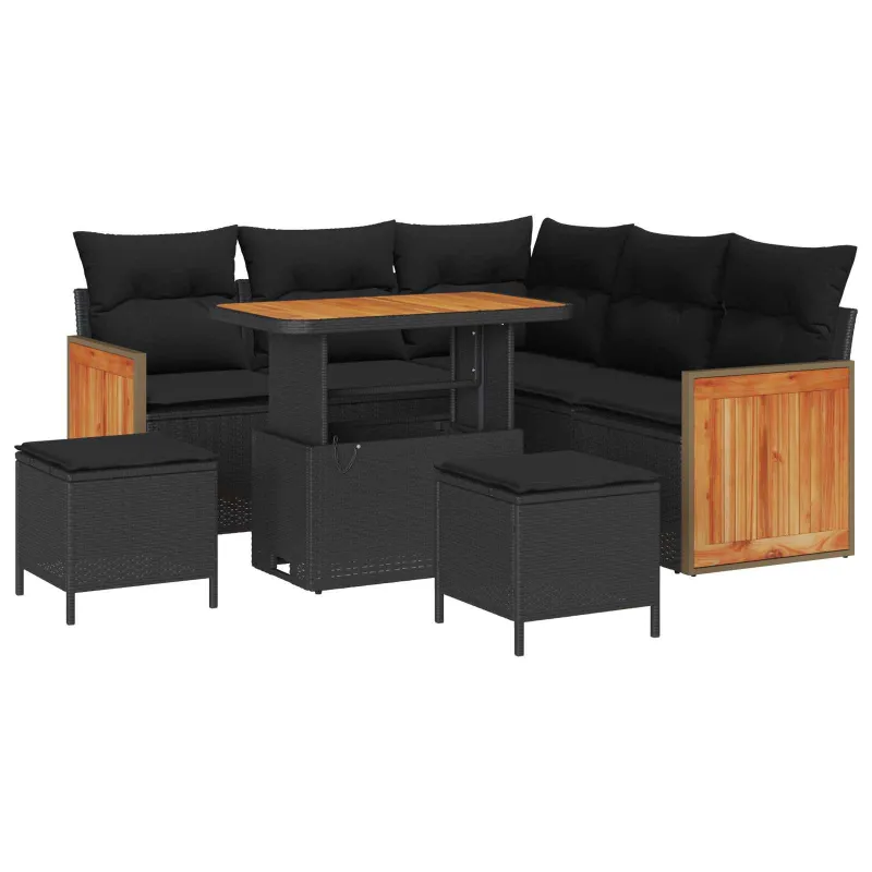 Sodo Sofų Rinkinys su pagalve 8 pcs Juoda