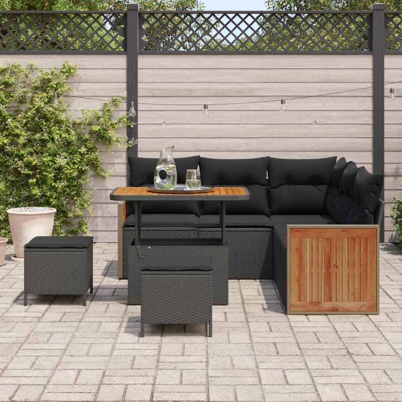 Sodo Sofų Rinkinys su pagalve 8 pcs Juoda