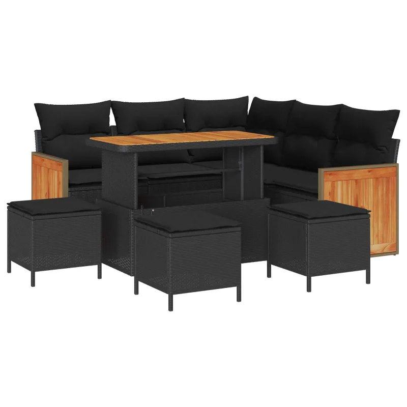 Sodo Sofų Rinkinys su pagalve 9 pcs Juoda