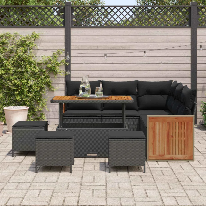 Sodo Sofų Rinkinys su pagalve 9 pcs Juoda