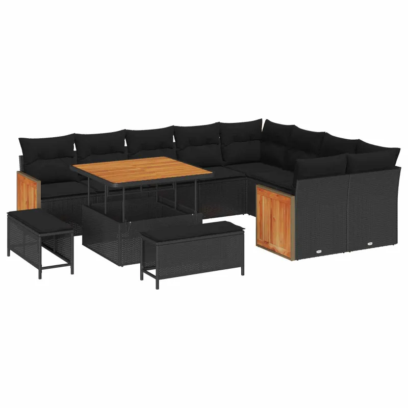 Sodo Sofų Rinkinys su pagalve 12 pcs Juoda