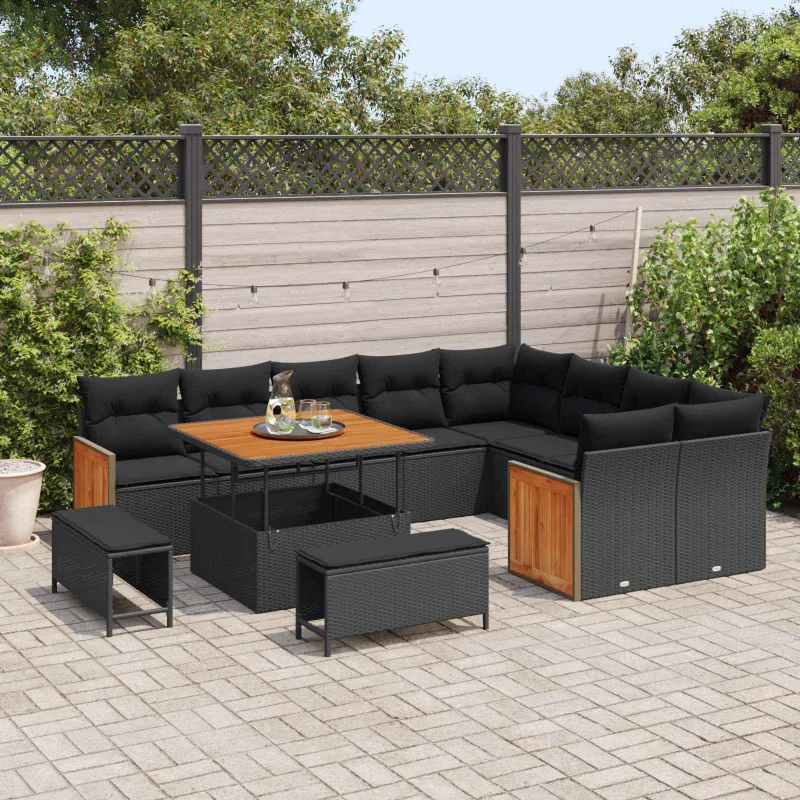 Sodo Sofų Rinkinys su pagalve 12 pcs Juoda