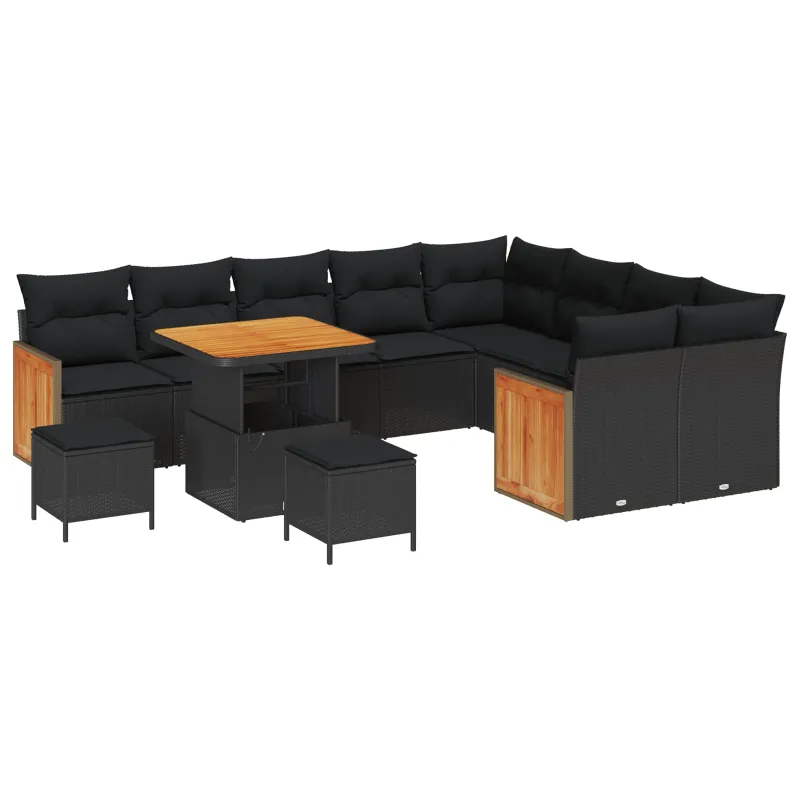 Sodo Sofų Rinkinys su pagalve 12 pcs Juoda