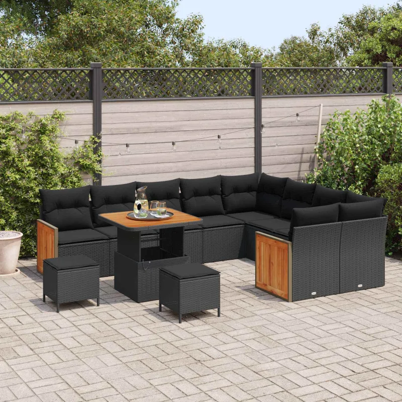 Sodo Sofų Rinkinys su pagalve 12 pcs Juoda
