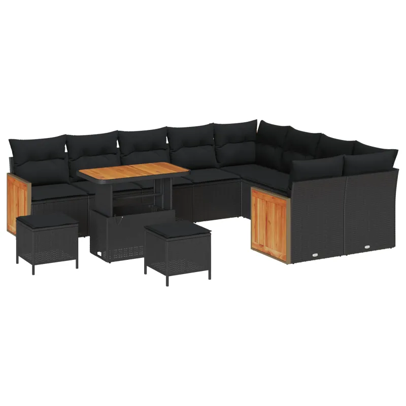 Sodo Sofų Rinkinys su pagalve 12 pcs Juoda