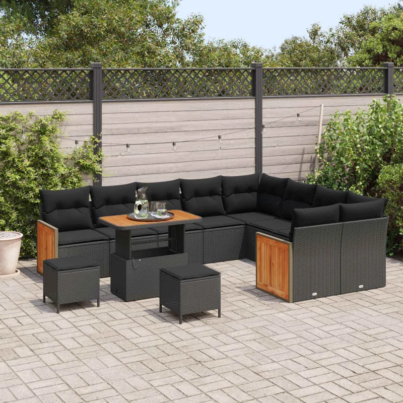 Sodo Sofų Rinkinys su pagalve 12 pcs Juoda