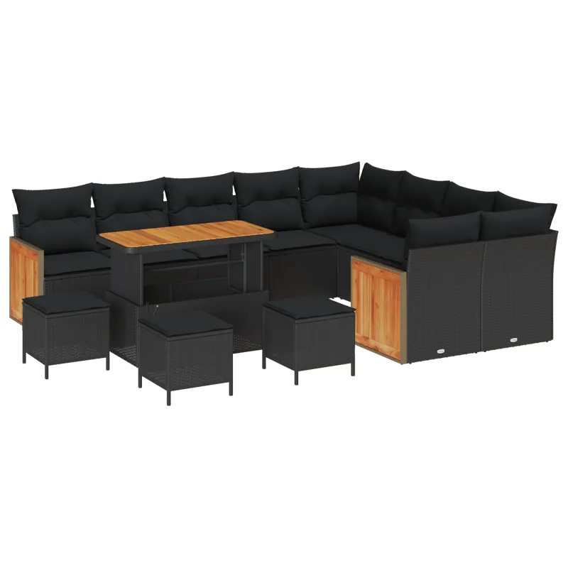 Sodo Sofų Rinkinys su pagalve 13 pcs Juoda