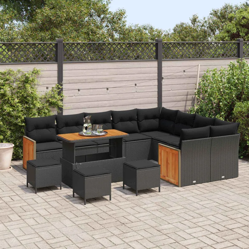 Sodo Sofų Rinkinys su pagalve 13 pcs Juoda