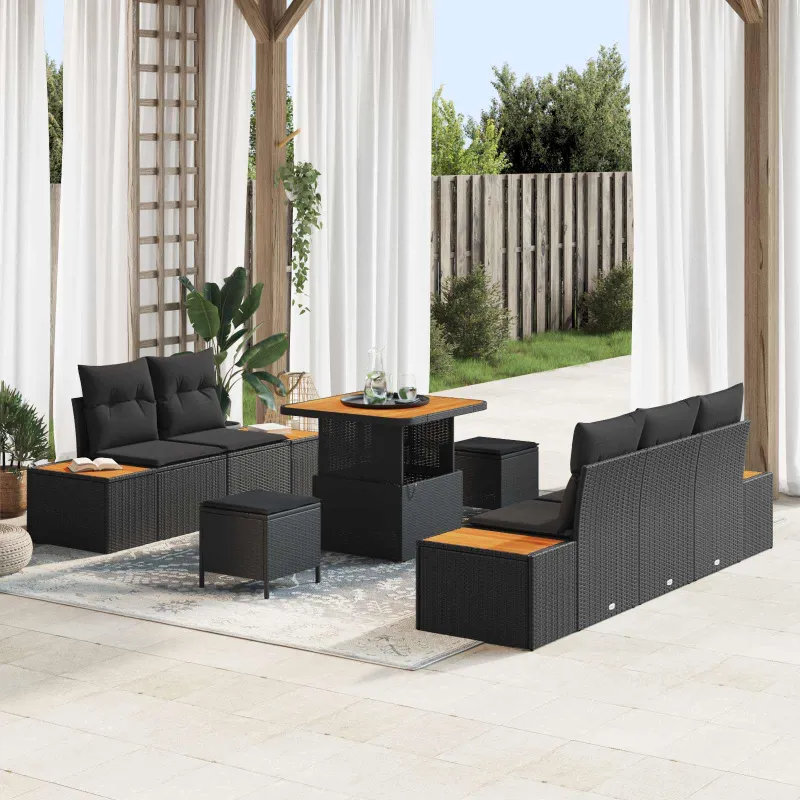 Sodo Sofų Rinkinys su pagalve 8 pcs Juoda