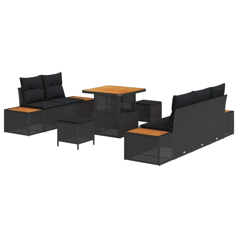 Sodo Sofų Rinkinys su pagalve 8 pcs Juoda