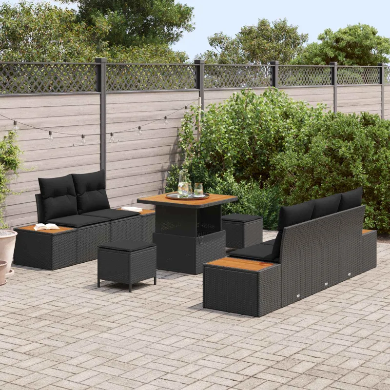 Sodo Sofų Rinkinys su pagalve 8 pcs Juoda