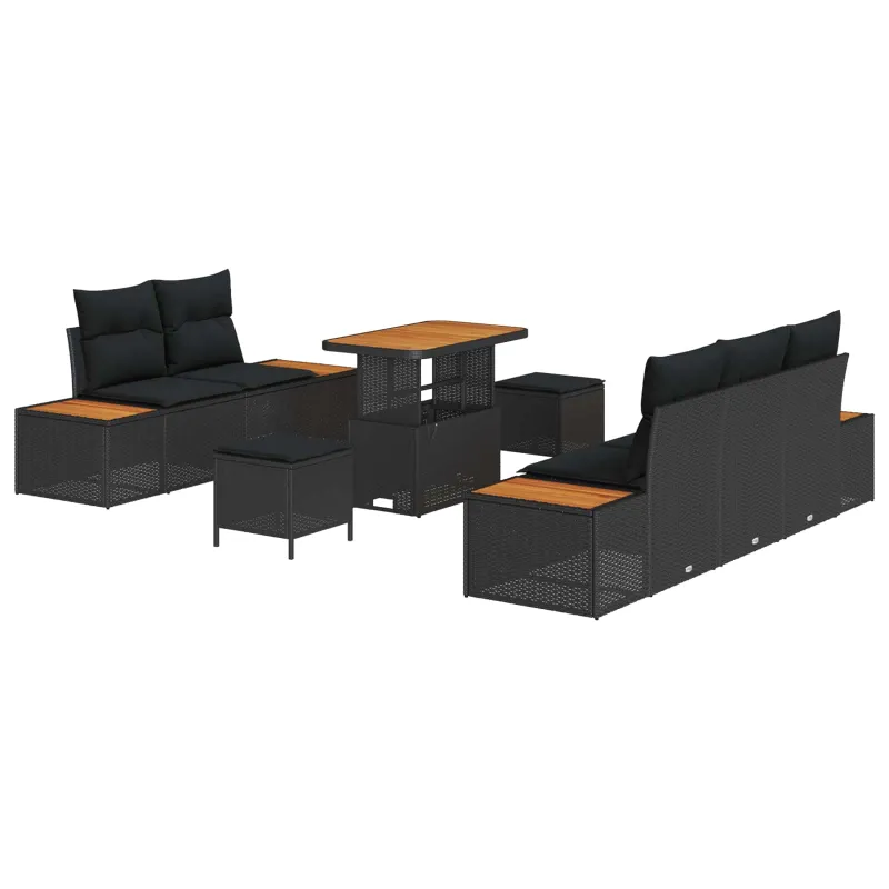 Sodo Sofų Rinkinys su pagalve 8 pcs Juoda