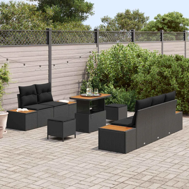 Sodo Sofų Rinkinys su pagalve 8 pcs Juoda