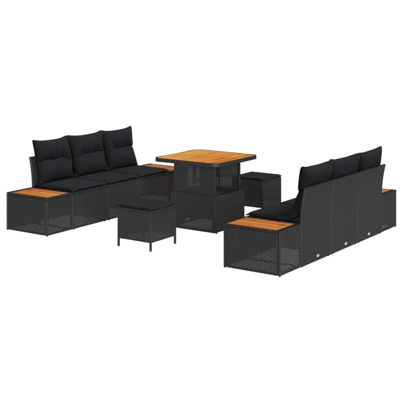 Sodo Sofų Rinkinys su pagalve 9 pcs Juoda
