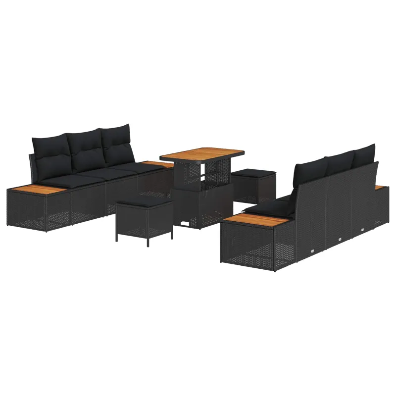 Sodo Sofų Rinkinys su pagalve 9 pcs Juoda