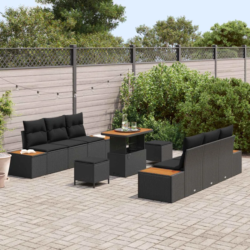 Sodo Sofų Rinkinys su pagalve 9 pcs Juoda