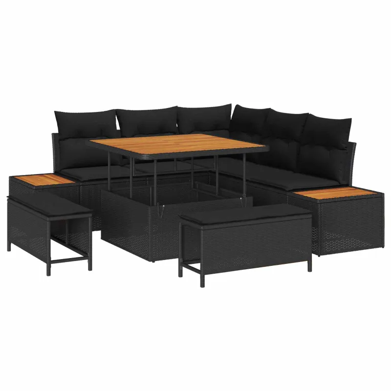Sodo Sofų Rinkinys su pagalve 8 pcs Juoda