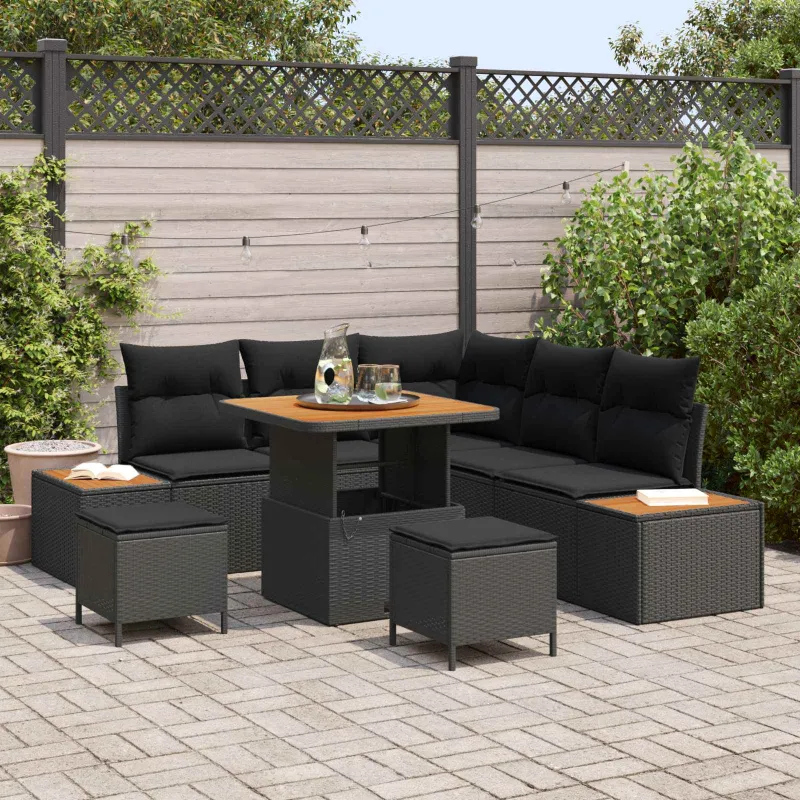 Sodo Sofų Rinkinys su pagalve 8 pcs Juoda
