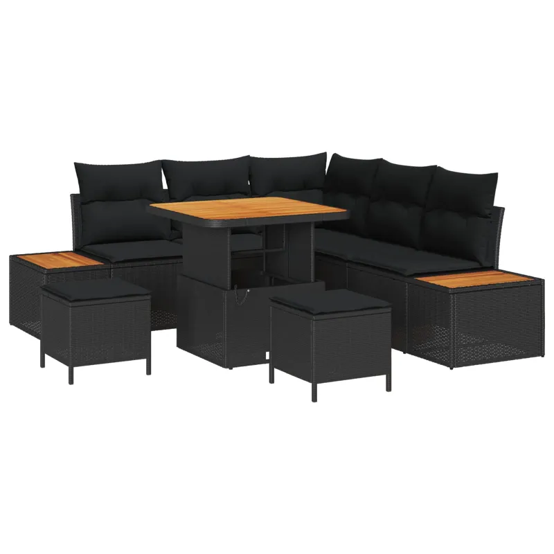 Sodo Sofų Rinkinys su pagalve 8 pcs Juoda