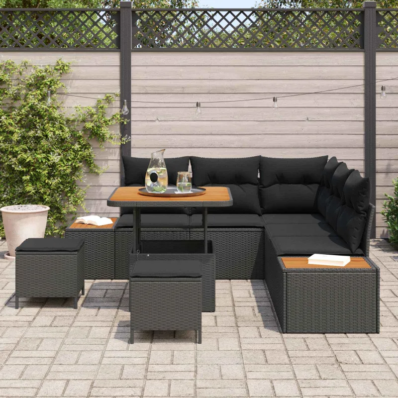 Sodo Sofų Rinkinys su pagalve 8 pcs Juoda
