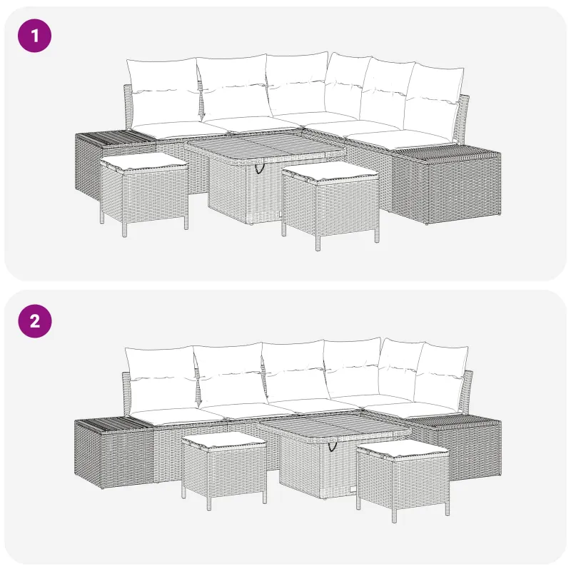 Sodo Sofų Rinkinys su pagalve 8 pcs Juoda