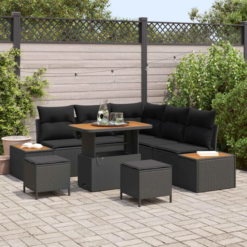 Sodo Sofų Rinkinys su pagalve 8 pcs Juoda