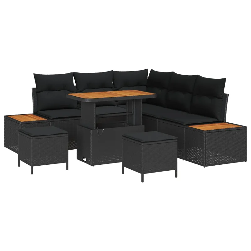 Sodo Sofų Rinkinys su pagalve 8 pcs Juoda