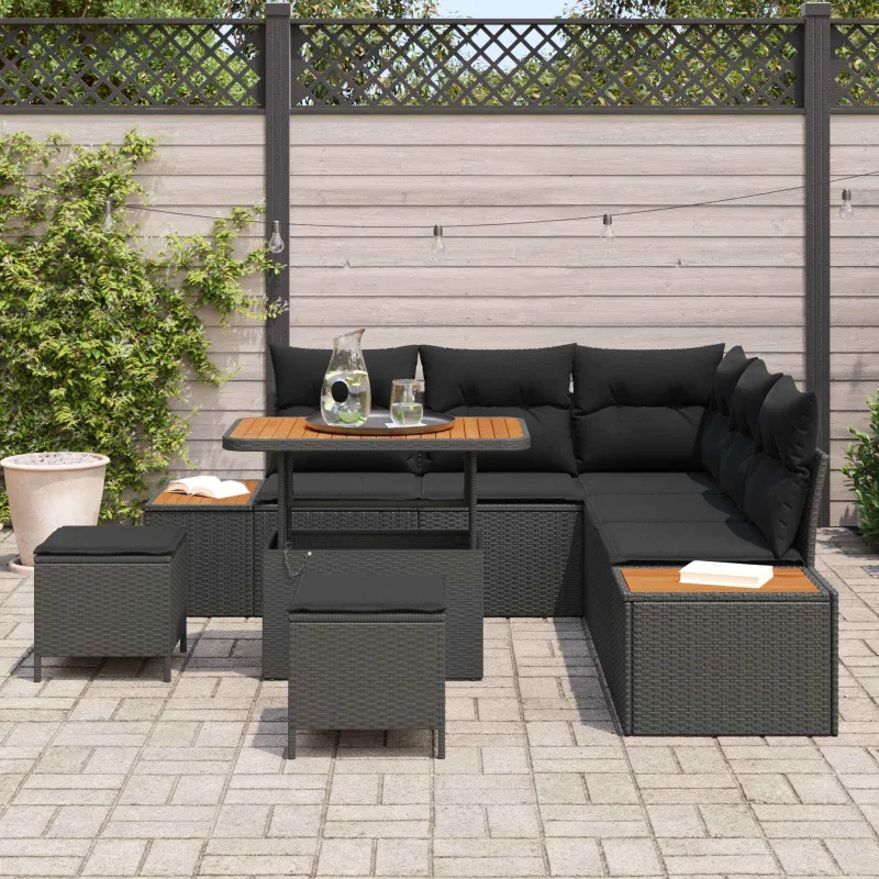 Sodo Sofų Rinkinys su pagalve 8 pcs Juoda