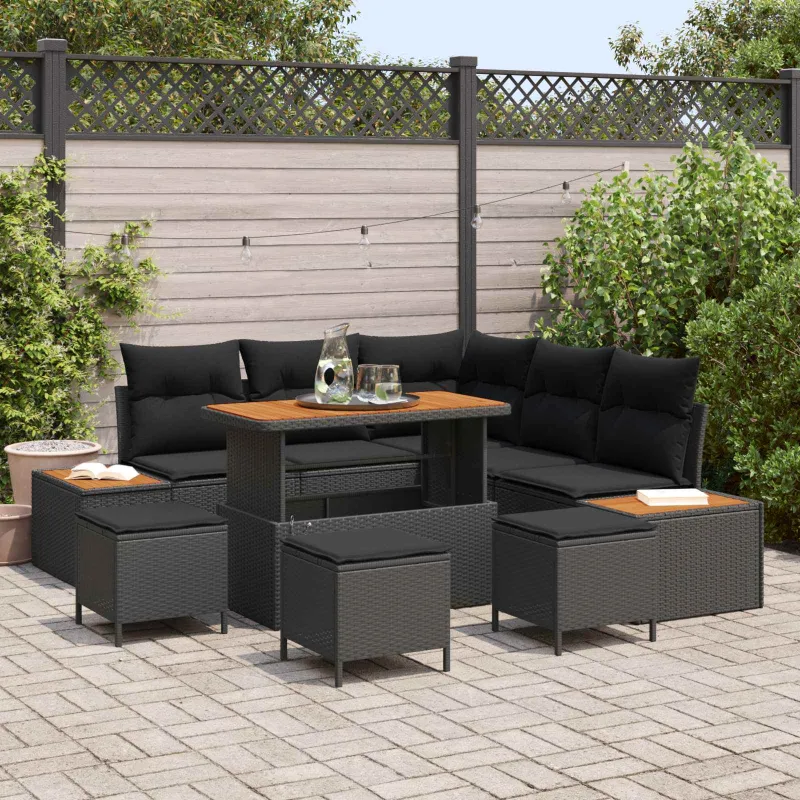 Sodo Sofų Rinkinys su pagalve 9 pcs Juoda