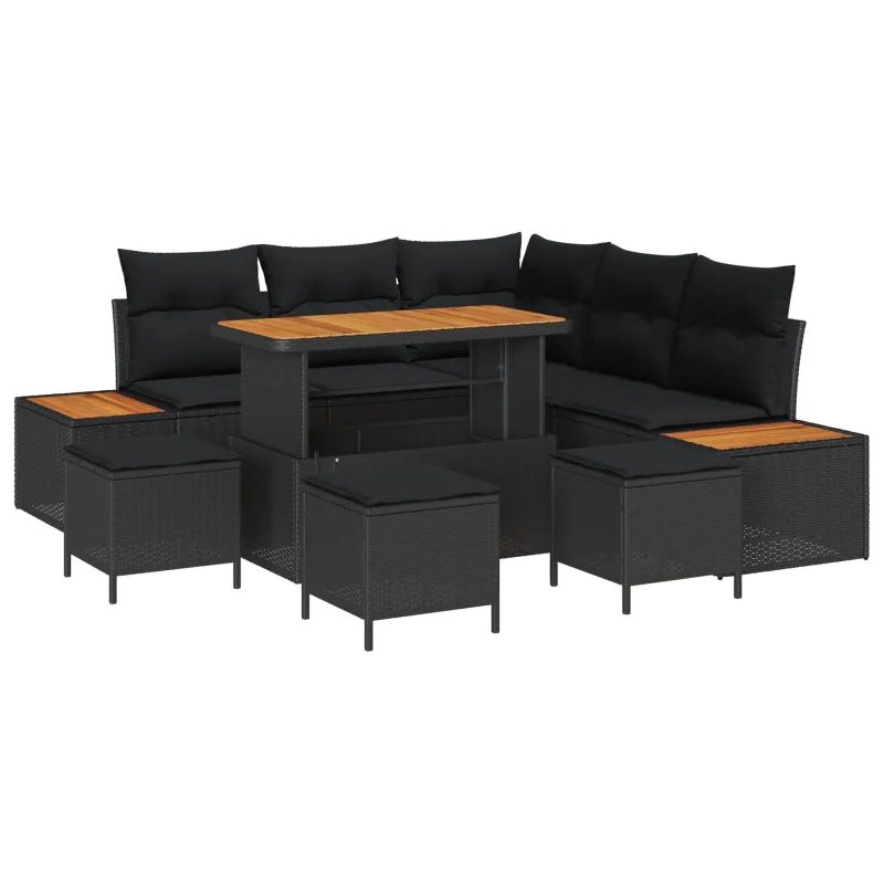 Sodo Sofų Rinkinys su pagalve 9 pcs Juoda