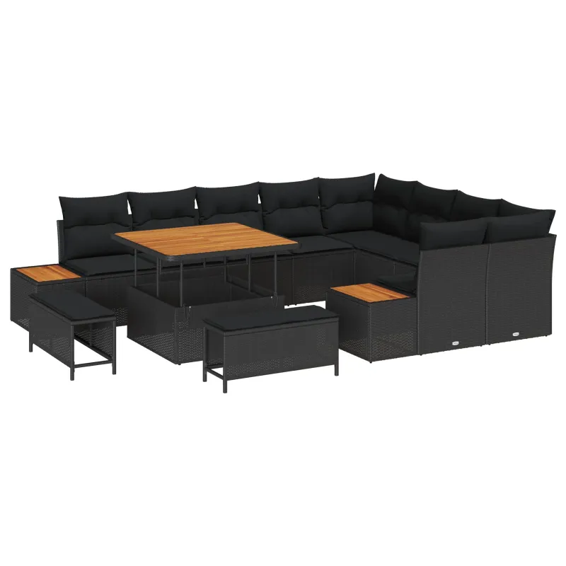 Sodo Sofų Rinkinys su pagalve 12 pcs Juoda